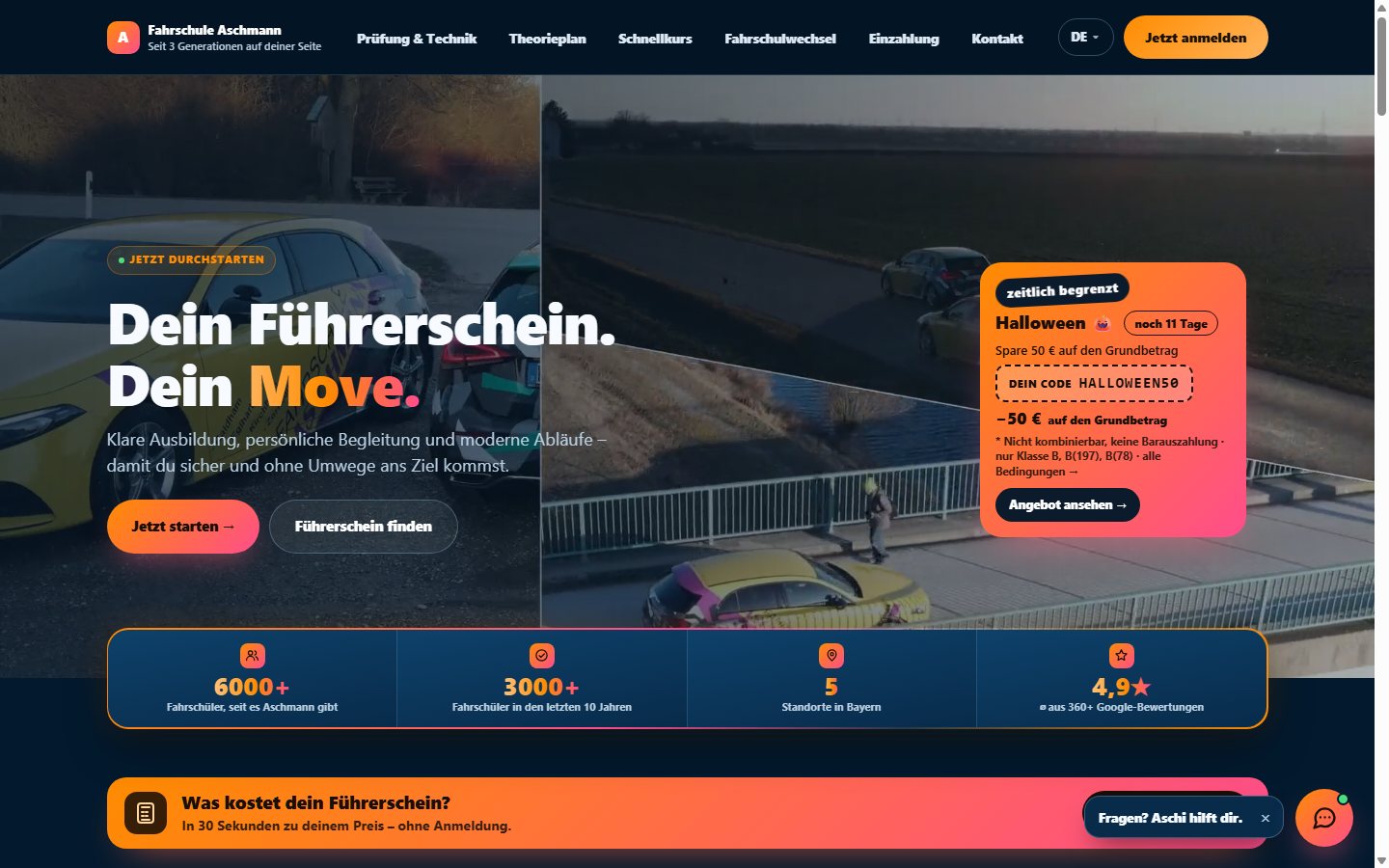 Fahrschule Aschmann als Beispiel für eine Website mit mehreren Standorten und eigenen Funktionen