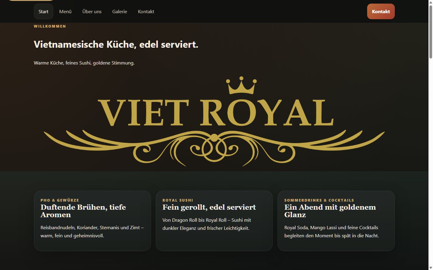 Restaurant-Website Viet Royal mit eigener Bildsprache und übersichtlicher Navigation